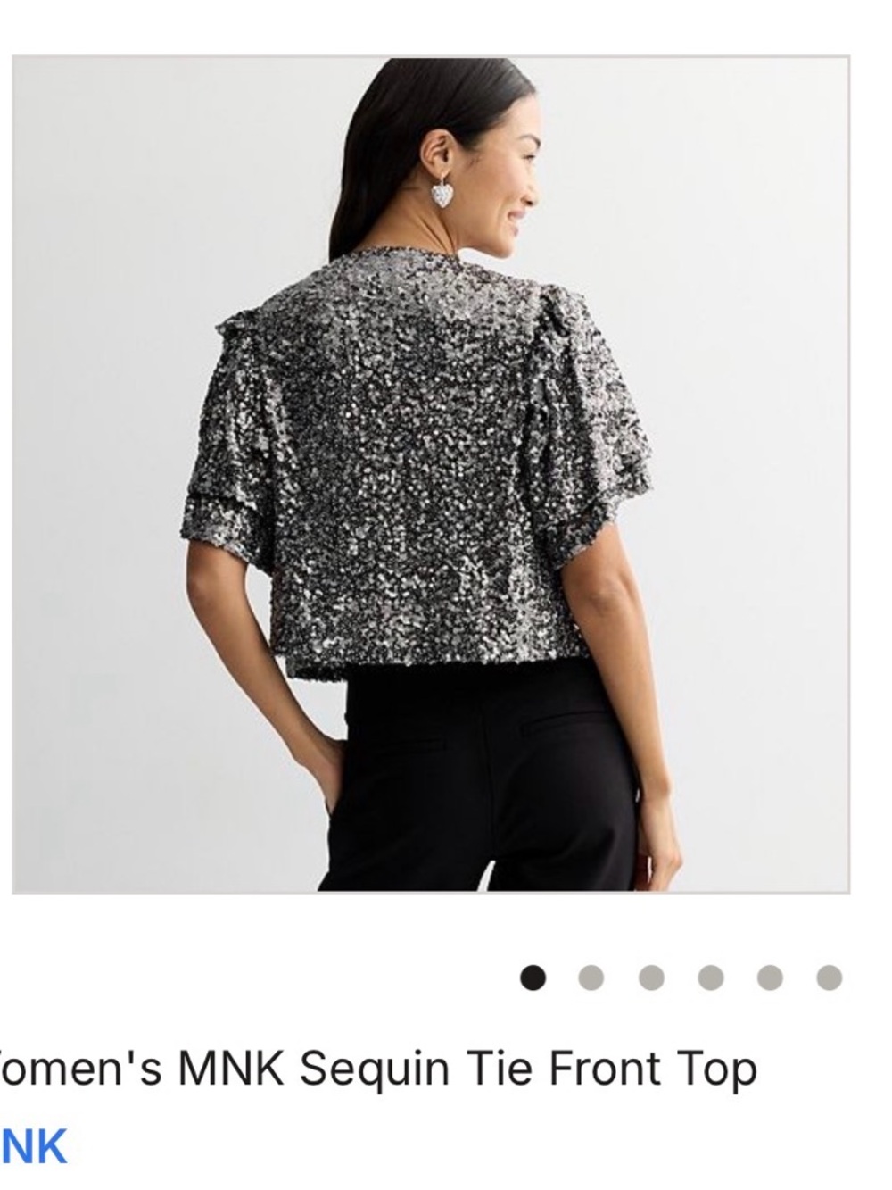 Silver Sequin Tie-Front Crop Top by MNK